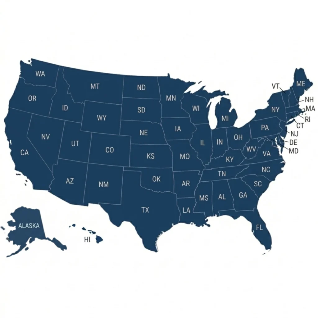 USA Map with the labeled state we serve